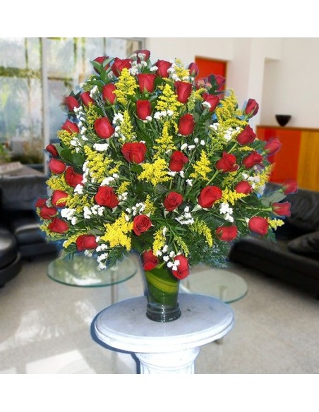 Red Roses in Vase