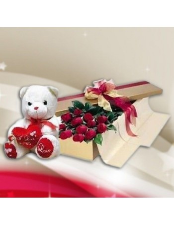 Boxed Roses and Teddy